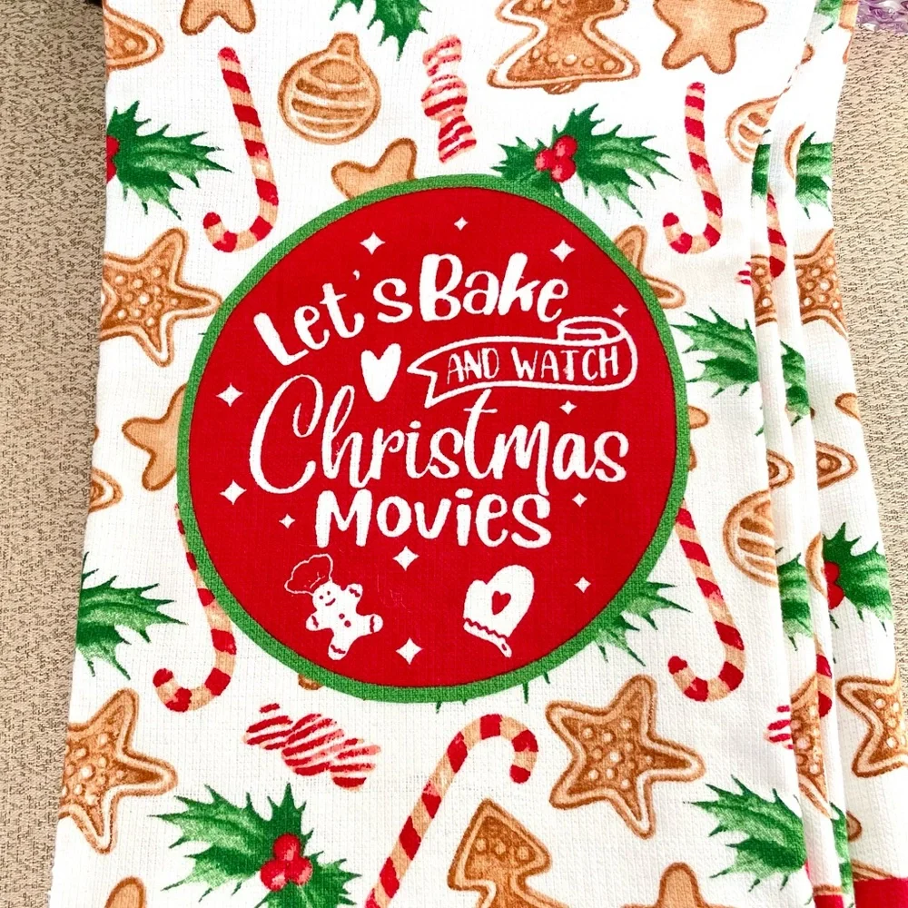 NWT Set of 2 LET’S BAKE AND WATCH CHRISTMAS MOVIES Kitchen Towels